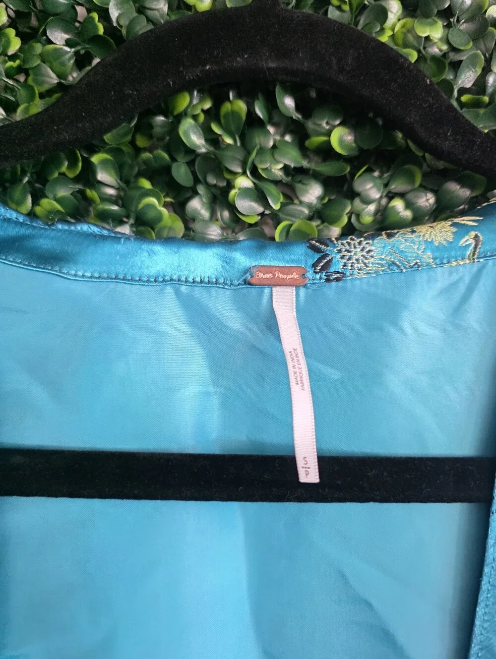 Free People Women's Turquoise Satin Floral Duster Coat Size S